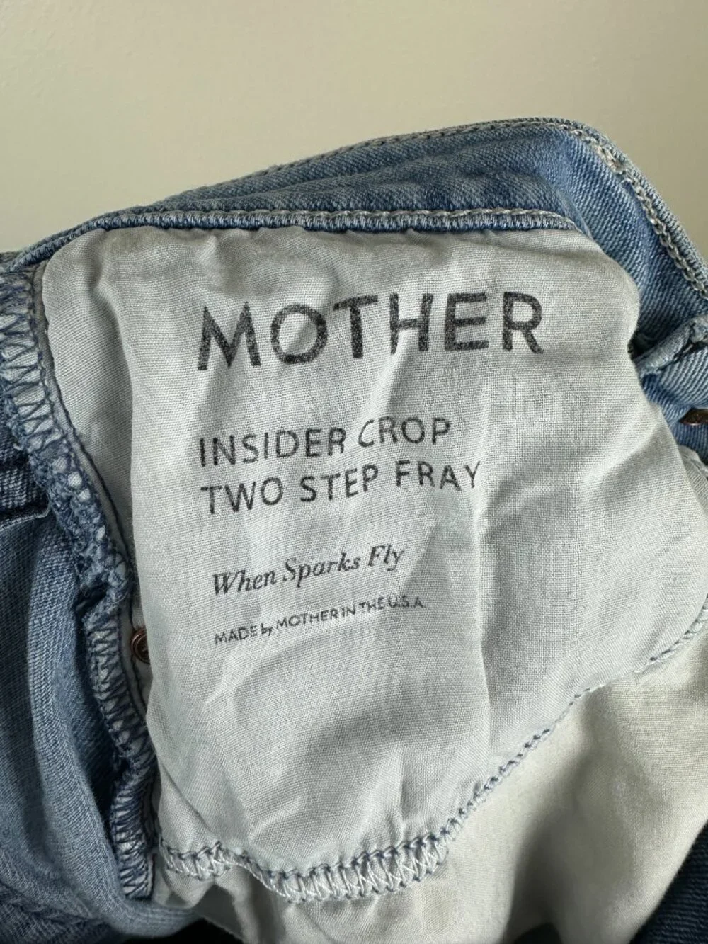 Mother Insider Crop Two Step Fray Jeans Womens 27 When Sparks Fly Light Wash